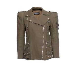 Balmain Army green biker jacket
